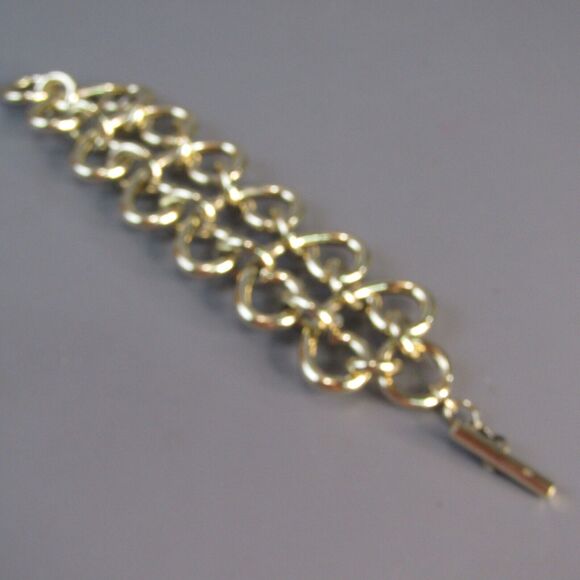 Chunky‎ Metal Bracelet Gold-Tone Interlocking 1.75" Wide Jingly Shiny - Picture 1 of 4